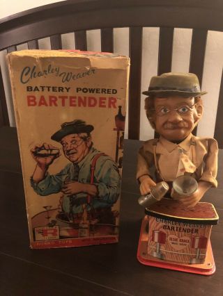 Battery Operated Charlie Weaver Bartender W/ Box 1962 Antique Vintage