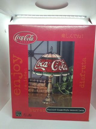 Coca Cola Tiffany Style Lamp Faux Stain Glass Vintage 2000 Nib 15.  5 " High