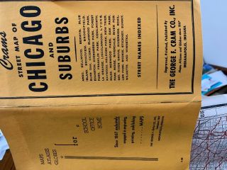 Vintage Cram’s Street Map Of Chicago And Suburbs Fold Out Early 1930s