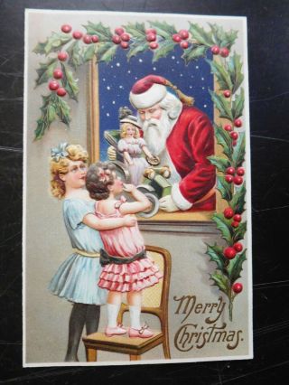1910 Vintage Embossed Santa Claus Christmas Postcard Children Dolls