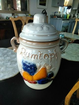 Vintage West Germany Rumtopf Jar W/lid Marked 865 - 31 Beige& Fruit Glaze 12 1/2 "