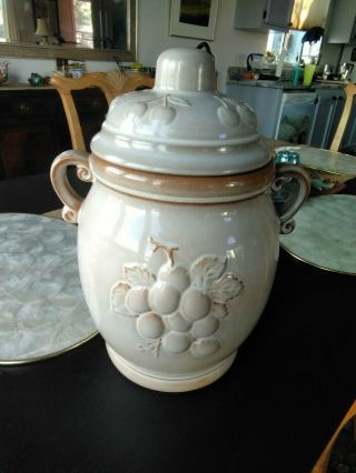 Vintage WEST GERMANY RUMTOPF JAR w/lid marked 865 - 31 Beige& fruit Glaze 12 1/2 