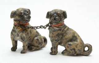 Vintage Cast Iron Pug Figurines - Set Of 2