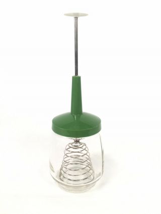 Vtg Avacado Federal Housewares Glass Egg Beater Gravy Wire Whisk Spring Mixer