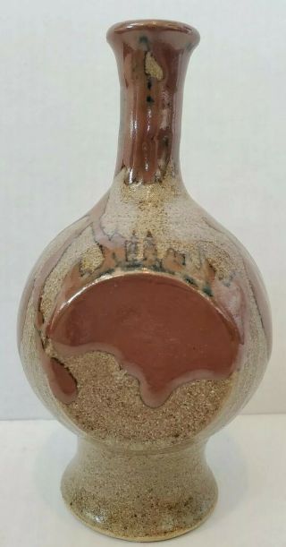 Vintage Mcm Studio Art Pottery Stoneware Brown Drip Glaze Bud Vase Uc