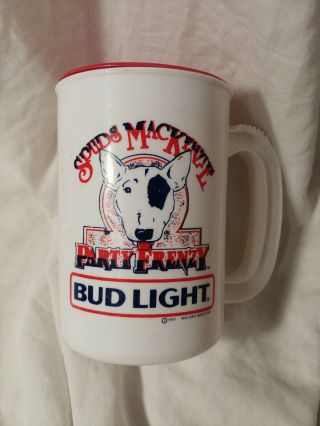 Vintage 80 ' s Bud Light Spuds Mackenzie Party Frenzy Plastic Mug w/ lid 2