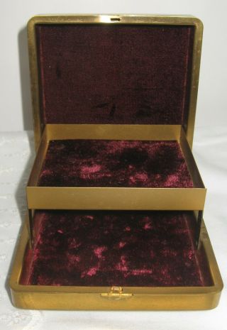 Vintage Gold Jewelry Case Velvet Lined Box Tiered Storage Locks Lid Metal Ribbed