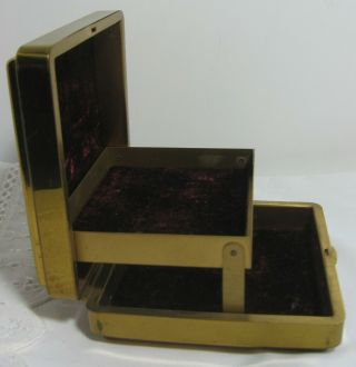 Vintage GOLD JEWELRY CASE Velvet Lined BOX Tiered Storage Locks Lid METAL Ribbed 2