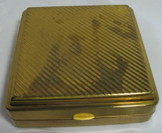 Vintage GOLD JEWELRY CASE Velvet Lined BOX Tiered Storage Locks Lid METAL Ribbed 5