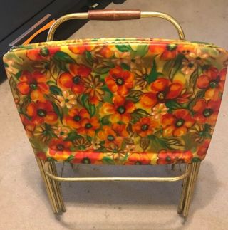 Vintage Set 3 Floral Tv Trays Fiberglass Rolling Storage Cart Multi Color / Gold