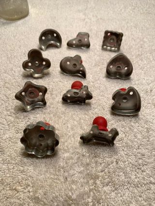 11 Child ' s Vintage 1950 ' s Miniature Cookie Cutters Red Wood Handles Japan 5B 6