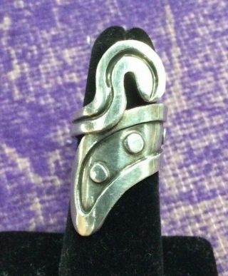 Vtg Taxco Mex.  A.  Cazares Sterling Silver Swirl Modernist Design Bypass Ring 925