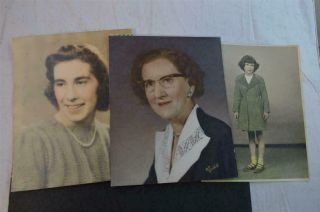 3 Vintage Photo Portraits Women Cute Girl In Hand Tinted Color Folk Art 946069