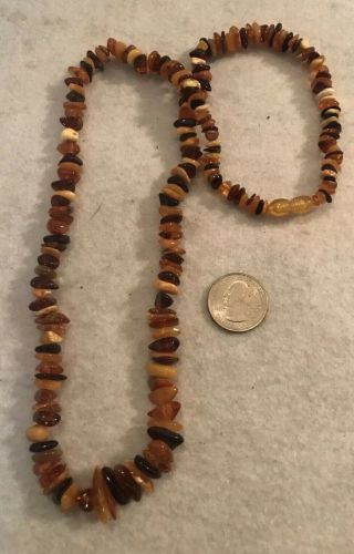 Vintage Statement Necklace 3 Tone Artisan Baltic Amber Beads Clasp 26 "