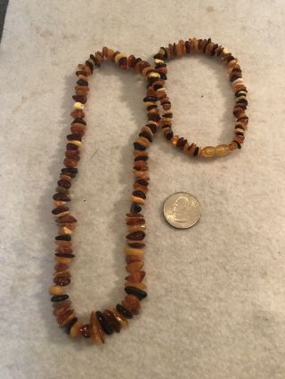 Vintage Statement Necklace 3 Tone Artisan Baltic Amber Beads Clasp 26 