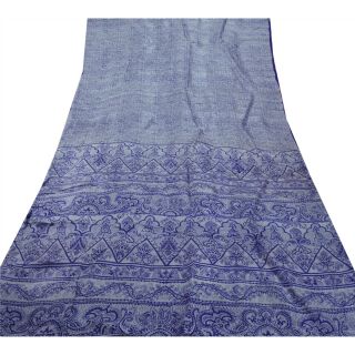 Sanskriti Vintage Blue Saree Pure Silk Printed Sari Craft Decor Soft Fabric 3