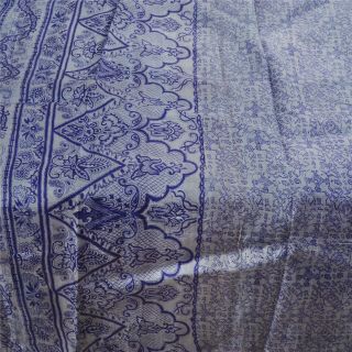 Sanskriti Vintage Blue Saree Pure Silk Printed Sari Craft Decor Soft Fabric 4