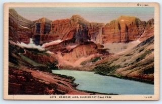 Postcard Glacier National Park Cracker Lake Vintage Linen View E8