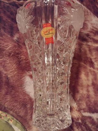 Vintage Crystal Anna Hutte Bleikristall Vase Frosted Rose Made In Germany 2