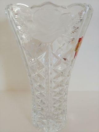 Vintage Crystal Anna Hutte Bleikristall Vase Frosted Rose Made In Germany 3