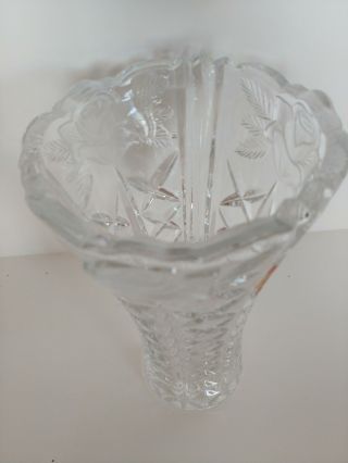 Vintage Crystal Anna Hutte Bleikristall Vase Frosted Rose Made In Germany 4