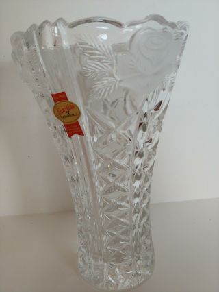 Vintage Crystal Anna Hutte Bleikristall Vase Frosted Rose Made In Germany 5