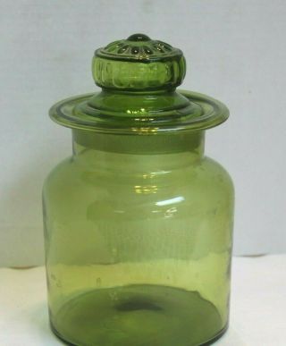 Vintage Glass Green Canister - 1970s Green Jar - Mcm - Ground Top - Apothecary