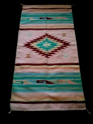 Vintage Granado Indian Hand Loomed Pink Thunderbird Saddle Blanket Rug 58 " X29 "