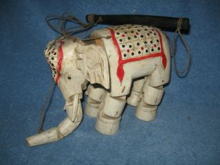 Vintage Hand Carved Wooden Marionette Elephant Puppet Solid Big 9 X 8 Lqqk