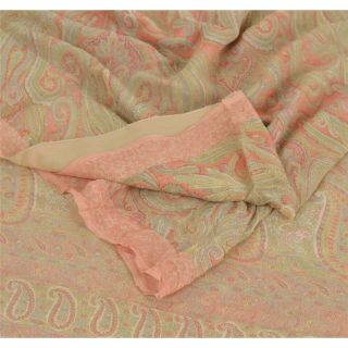 Sanskriti Vintage Peach Saree Pure Georgette Silk Printed Sari Craft Soft Fabric