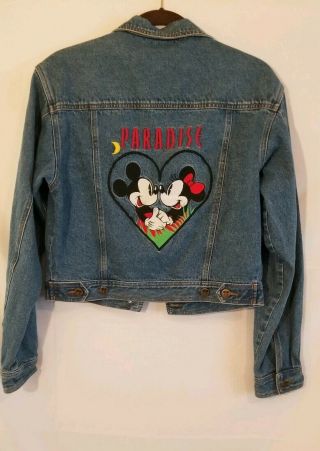 Vintage Disney Mickey & Co Denim Mickey Minnie Paradise Jean Jacket M/l