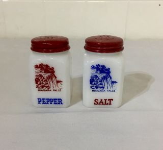 Vintage Niagara Falls Milk Glass Salt And Pepper Shakers