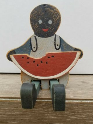Vintage Black Americana Folk Art Wood Cutting Hand Painted Figure & Watermelon