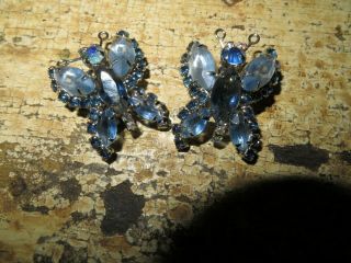2 High End Vintage Jewelry Shades Of Blue Butterfly Brooch Pin Rhinestone Pair