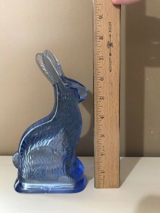Vintage Blue Glass Happy Easter Bunny Rabbit Candy Container Rare Find