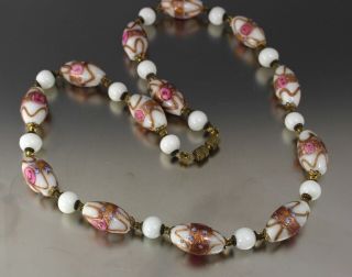 Vintage 50’s White Venetain Murano Glass Bead Wedding Cake Flower Necklace Italy