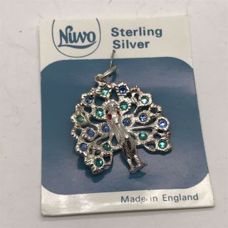 Vintage Sterling 925 Silver Nuvo Gem Set Peacock Charm Nos For Bracelet