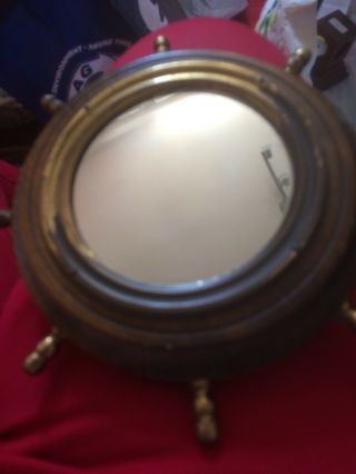 Vintage Ships Wheel Mirror.  Wood And Brass 8”x 8”