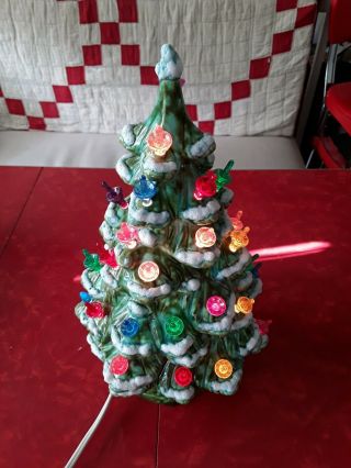 Vintage Holland Mold 12 Inch Green Ceramic Flocked Christmas Tree