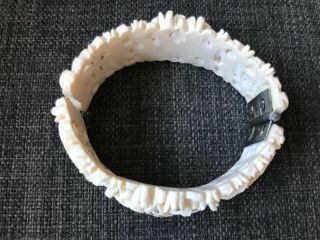 Vintage Ivory Carved Celluloid & Rhinestone Hinged Bangle Bracelet 5