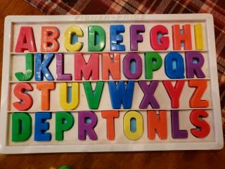 Vtg 1977 Fisher Price Magnetic Alphabet Board Tray Puzzle 673 W/ Extra Letters