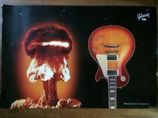 Big Vintage Gibson Guitar Poster Welcome To Ground Zero Les Paul Mushroom Cloud