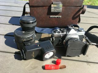 Vintage Olympus Om - 2 Film Camera In Case With Some