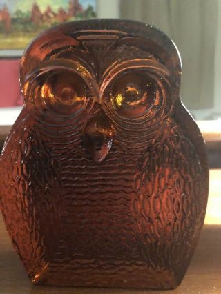 Vintage Art Glass Blenko Owl Bookends Mid Century Modern Amber 3