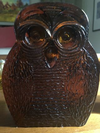 Vintage Art Glass Blenko Owl Bookends Mid Century Modern Amber 4