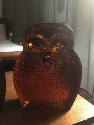 Vintage Art Glass Blenko Owl Bookends Mid Century Modern Amber 5