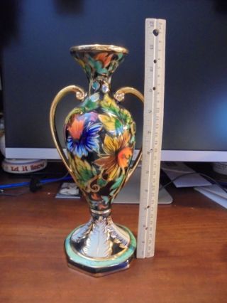 Vintage H Bequet Quaregnon Hand Painted Vase Pitcher Belgium 745 Rare Colorful