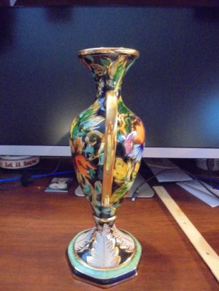 Vintage H BEQUET QUAREGNON Hand Painted Vase Pitcher BELGIUM 745 RARE COLORFUL 3