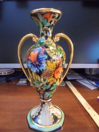 Vintage H BEQUET QUAREGNON Hand Painted Vase Pitcher BELGIUM 745 RARE COLORFUL 4