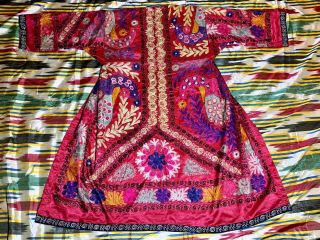 Antique Uzbek Vintage Handmade Embroidery Suzani Robe Dress Chapan Jacket Coat
